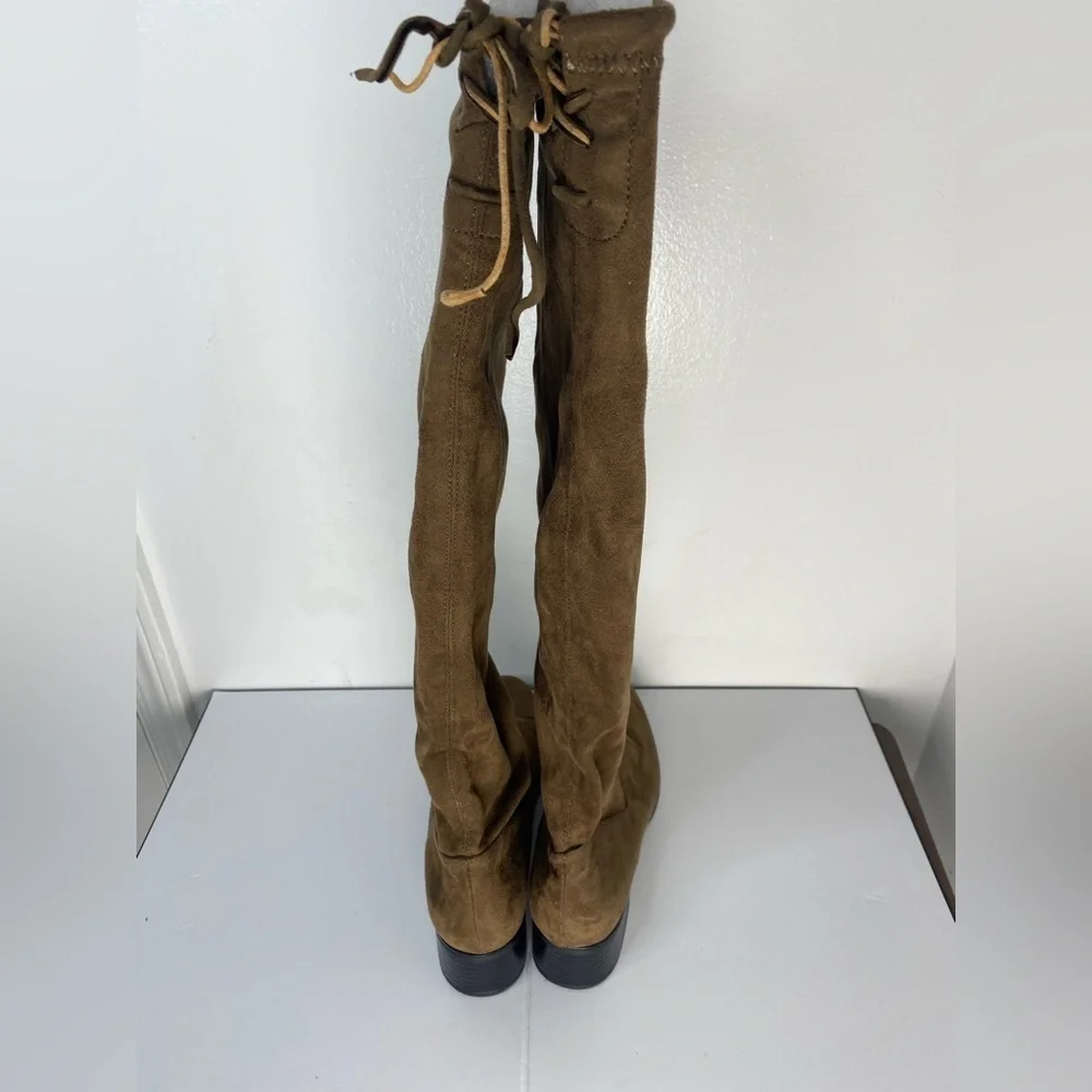 Zara Basic 40 Brown Over the Knee Heeled Boots With Laces